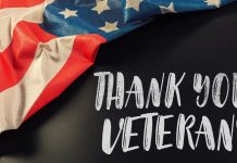 American flay with thank you veterans message