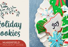 Photo of holiday cookies with graphic for explore marshfield