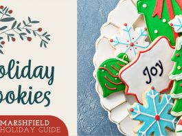 Photo of holiday cookies with graphic for explore marshfield