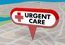 urgent care location pinpointed on a map